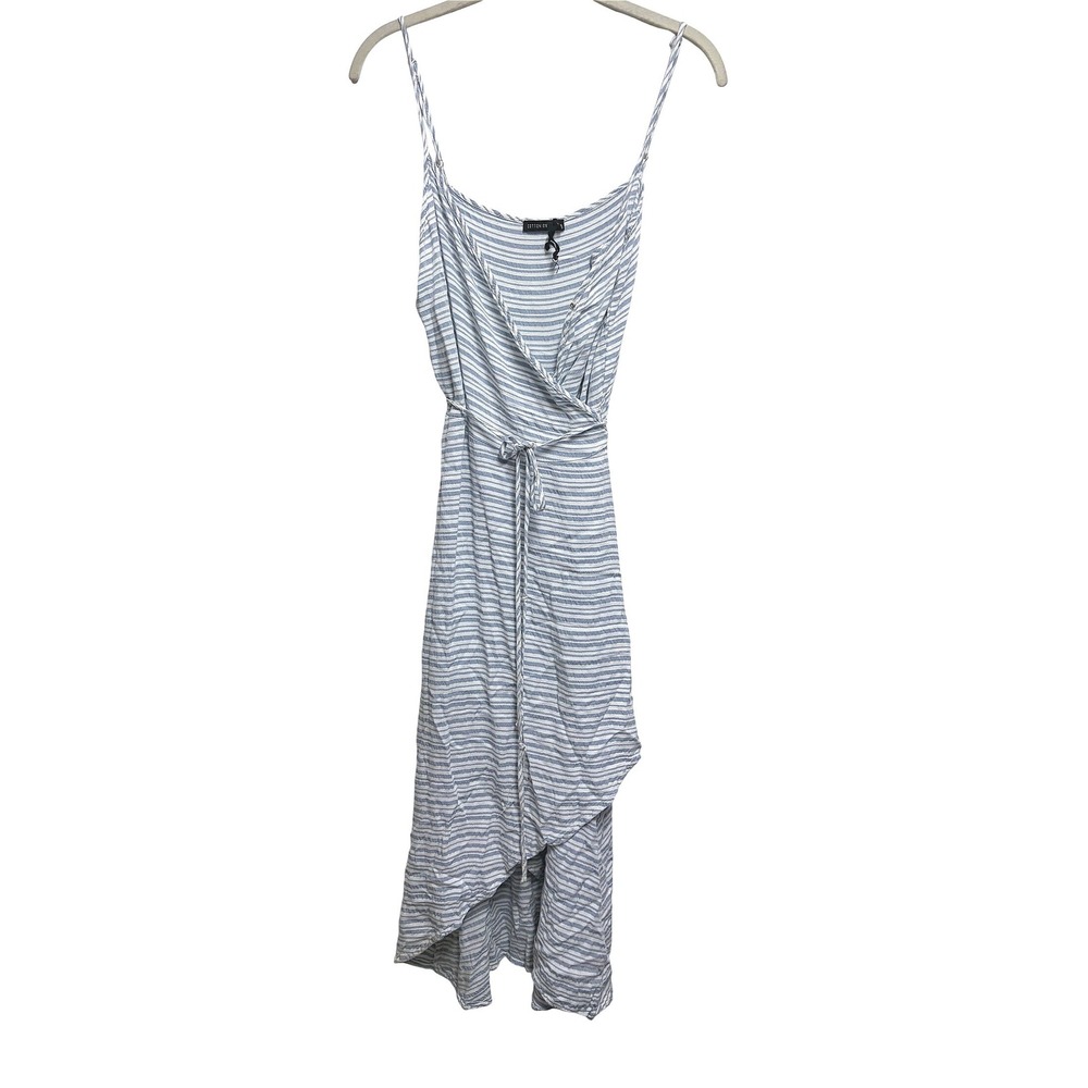 Cotton On Wrap Dress Blue White Striped Sleeveless Midi Viscose Large